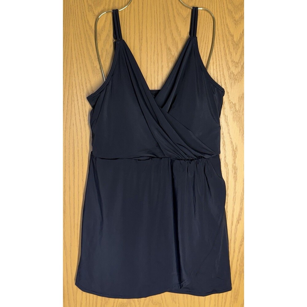 Lands' End Black One Piece Swimsuit, Swim Dress L size 14-16 NWOT Mock Wrap